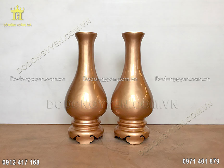 Đ&ocirc;i lọ hoa bằng đồng đỏ nguy&ecirc;n chất được chế t&aacute;c ho&agrave;n to&agrave;n thủ c&ocirc;ng